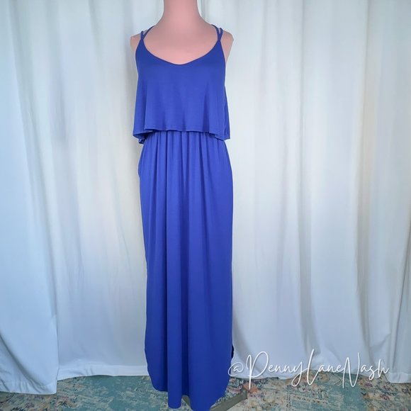NWT Blu Ivy Kelly Strappy Back Jersey Maxi Dress Blue - Picture 2 of 14